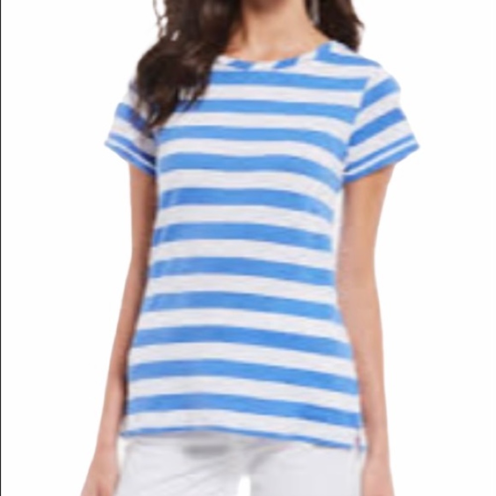 Joules Blue & White Striped Roll-Tab Sleeve Cotton Blouse Size 4 NWT